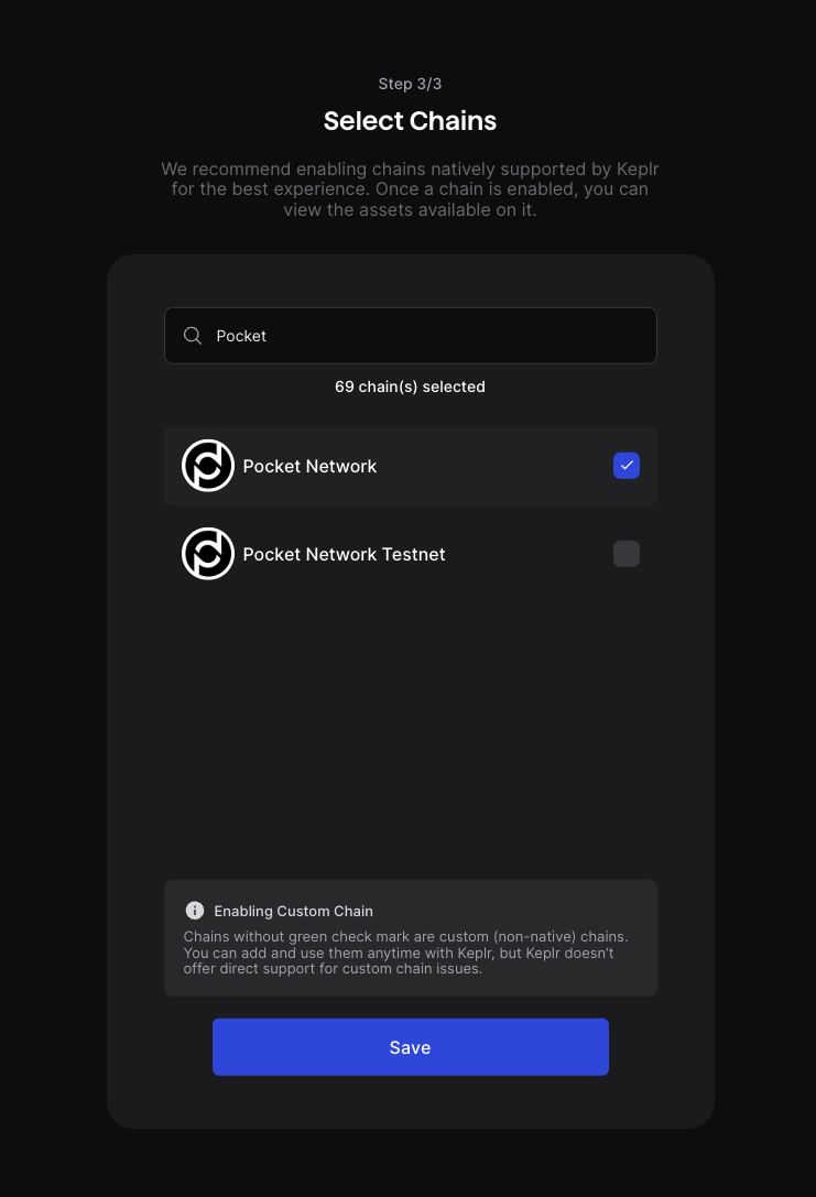 Select Pocket Network in Keplr